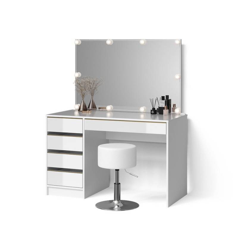 Livinity® Schminktisch Imola, Weiß/Gold/Gold, mit LED Beleuchtung und Hocker von Livinity®