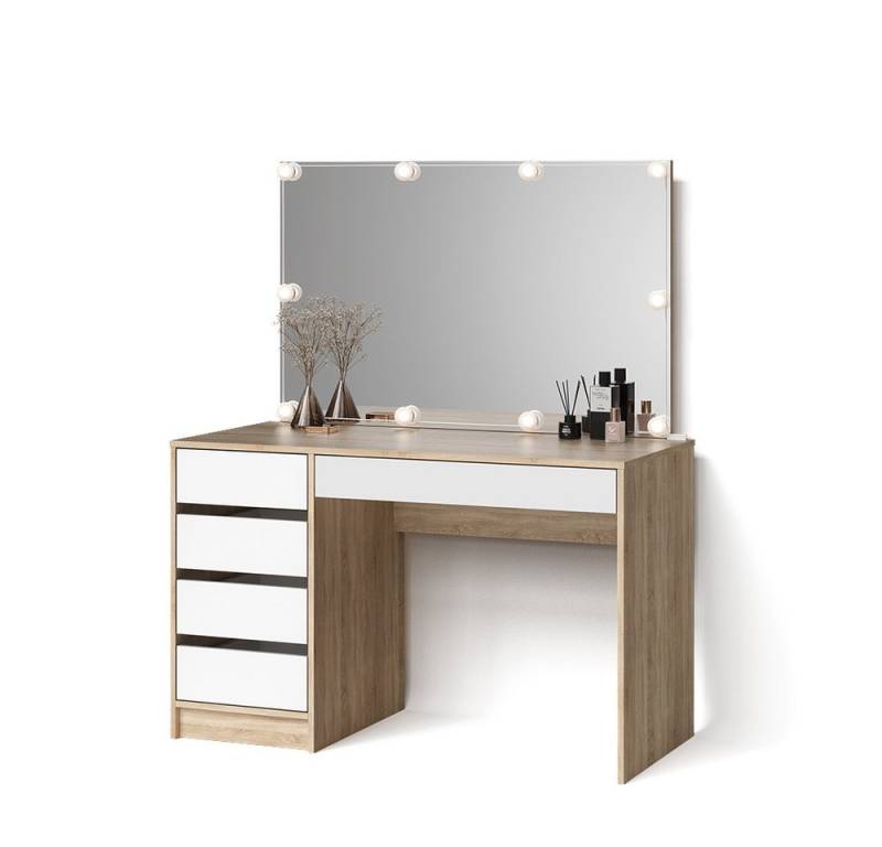 Livinity® Schminktisch Imola, Weiß/Sonoma/Sonoma, 120 cm mit LED Beleuchtung von Livinity®