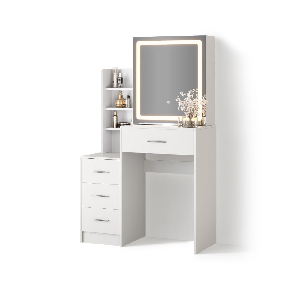 Livinity® Schminktisch Monza, Weiß, 80 cm mit LED-Spiegel von Livinity®