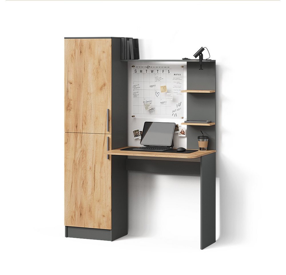 Livinity® Schreibtisch Rina, Anthrazit/Goldkraft Eiche, 122.9 x 168 cm von Livinity®