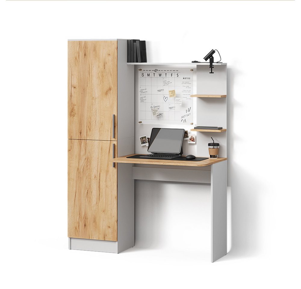 Livinity® Schreibtisch Rina, Weiß/Goldkraft Eiche, 122.9 x 168 cm von Livinity®