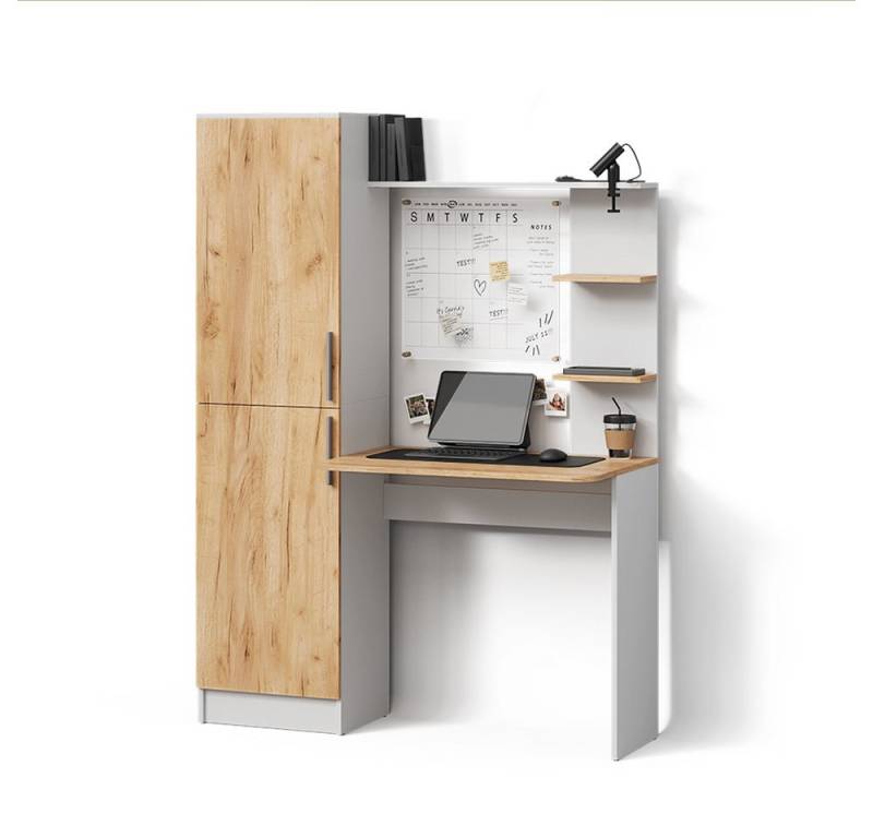 Livinity® Schreibtisch Rina, Weiß/Goldkraft Eiche, 122.9 x 168 cm von Livinity®