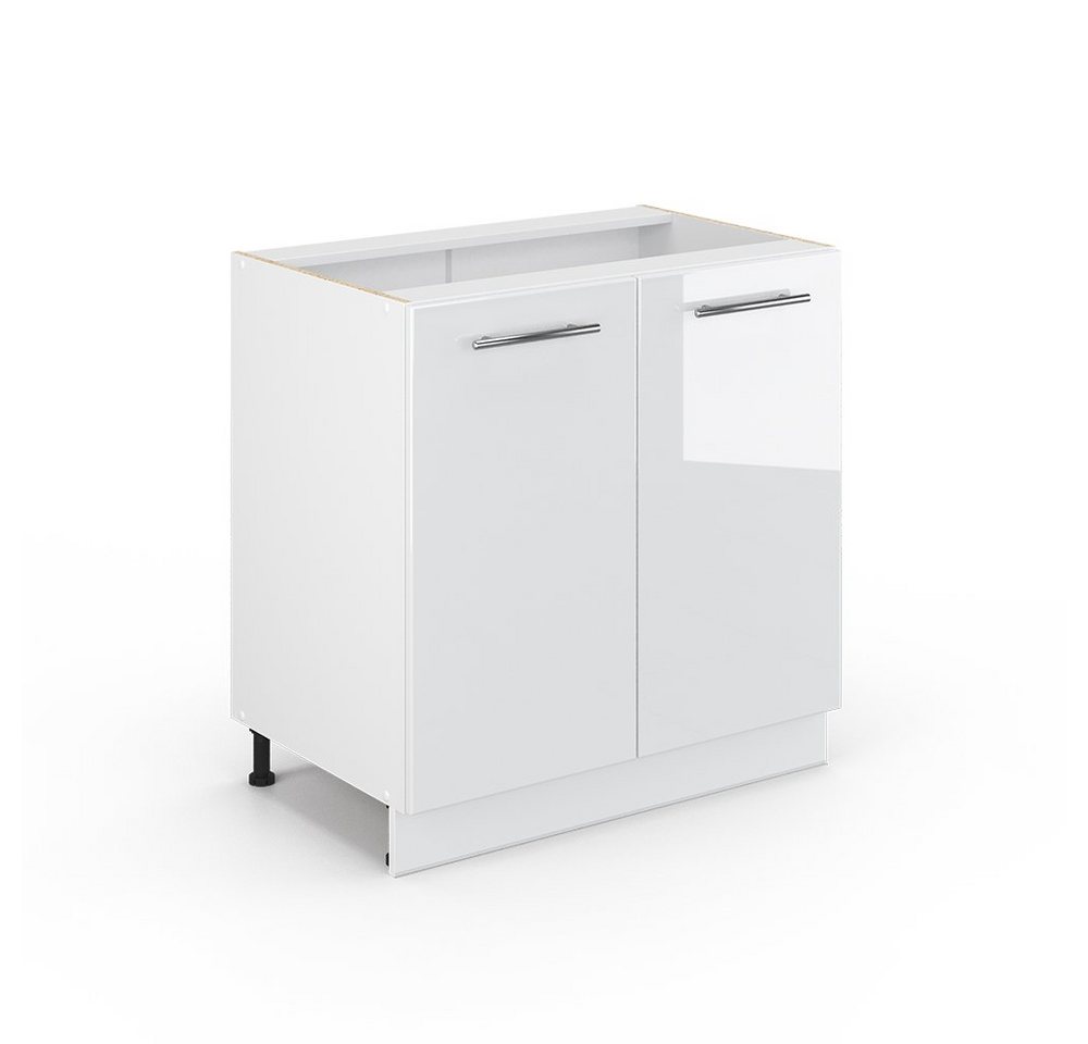 Livinity® Spülenunterschrank Fame-Line, Weiß Hochglanz/Weiß, 80 cm mit Regal, AP Anthrazit von Livinity®