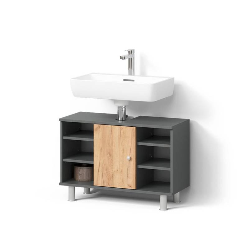 Livinity® Waschbeckenunterschrank Fucino, Anthrazit/Goldkraft Eiche, 80 x 54 cm von Livinity®