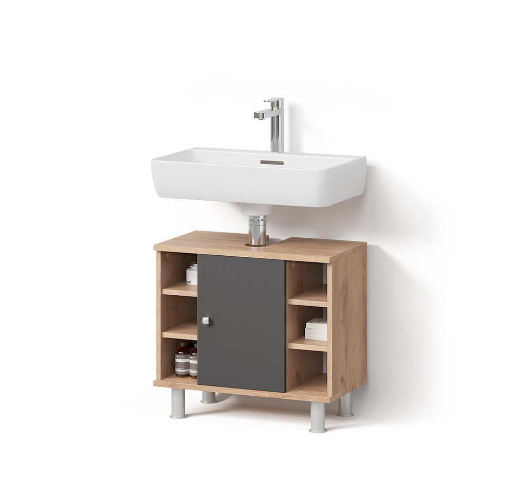 Livinity® Waschbeckenunterschrank Fucino, Anthrazit/Goldkraft Eiche/Goldkraft Eiche, 60 x 54 cm von Livinity®