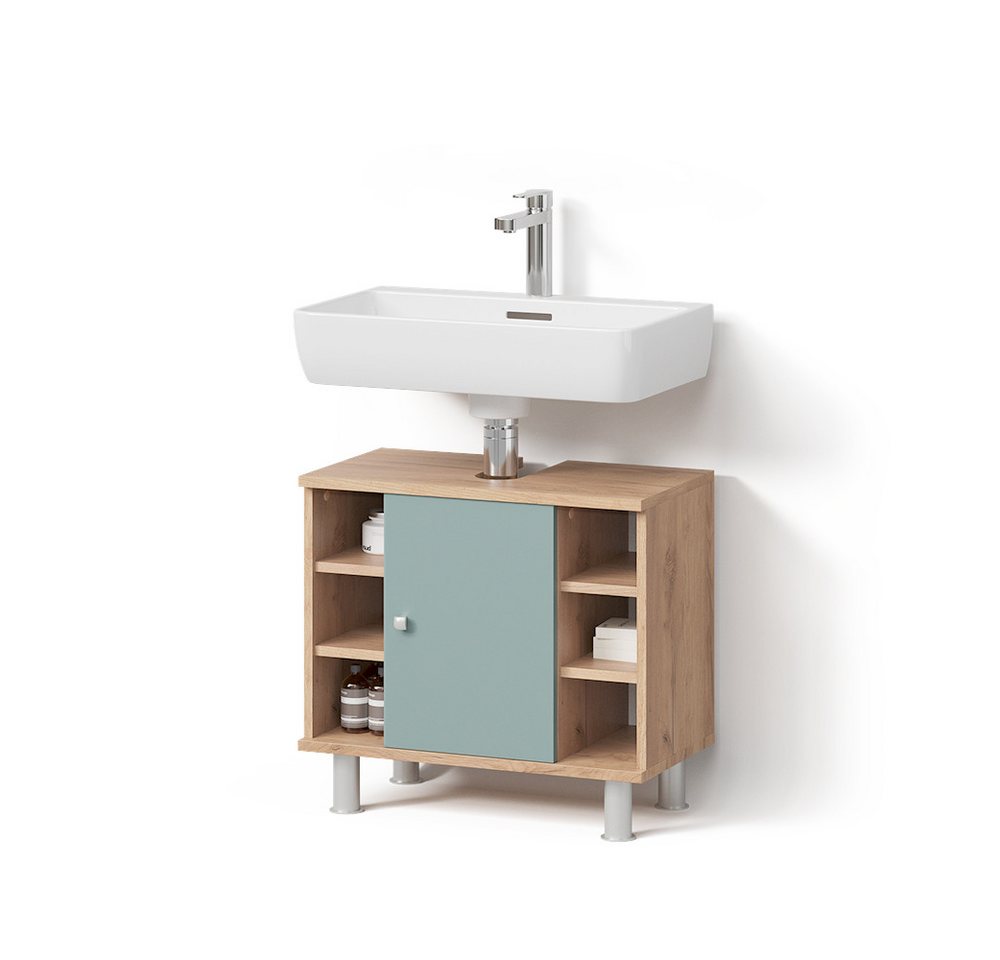 Livinity® Waschbeckenunterschrank Fucino, Grün/Goldkraft Eiche/Goldkraft Eiche, 60 x 54 cm von Livinity®