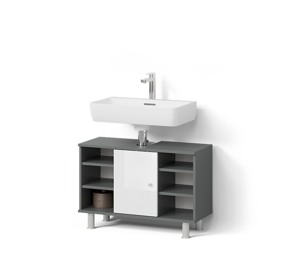 Livinity® Waschbeckenunterschrank Fucino, Weiß Hochglanz, 80 x 54 cm von Livinity®