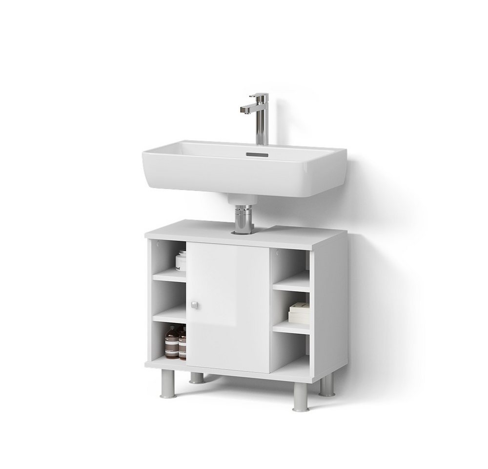 Livinity® Waschbeckenunterschrank Fucino, Weiß Hochglanz/Weiß, 60 x 54 cm von Livinity®