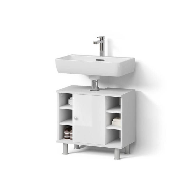 Livinity® Waschbeckenunterschrank Fucino, Weiß Hochglanz/Weiß, 60 x 54 cm von Livinity®