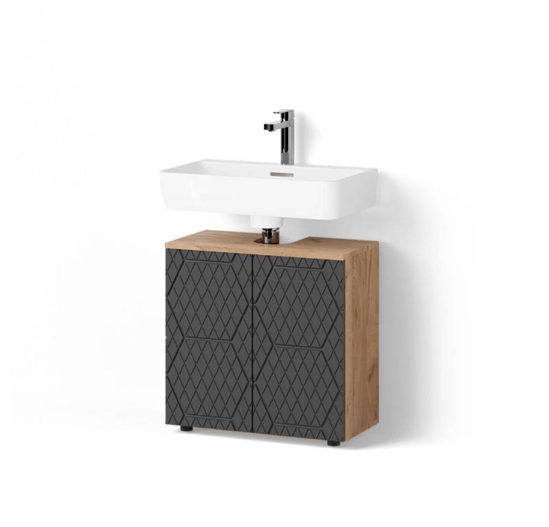 Livinity® Waschbeckenunterschrank Ronco, Anthrazit gestreift/Goldkraft Eiche, 60 x 59 cm von Livinity®