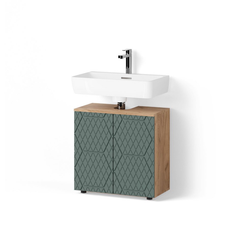 Livinity® Waschbeckenunterschrank Ronco, Grün/Goldkraft Eiche/Goldkraft Eiche, 60 x 59 cm von Livinity®