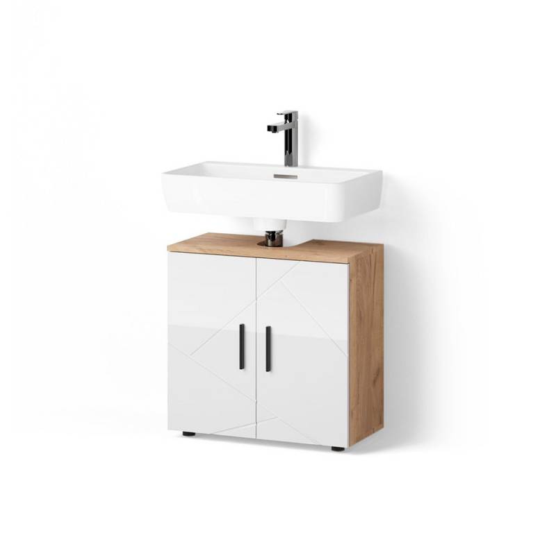 Livinity® Waschbeckenunterschrank Ronco, Weiß Hochglanz/Goldkraft Eiche/Goldkraft Eiche, 60 x 59 cm von Livinity®