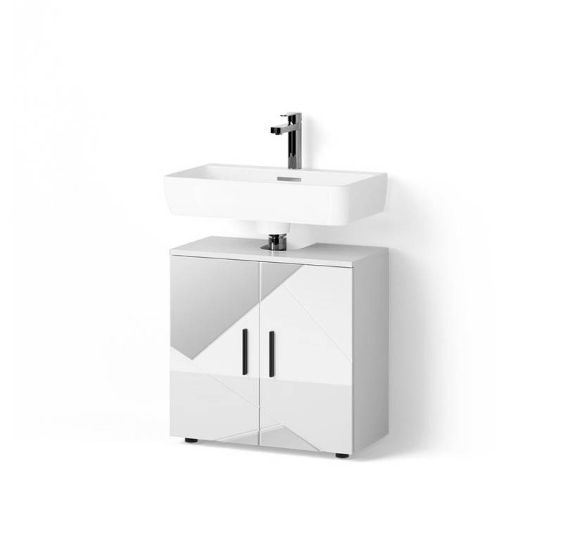Livinity® Waschbeckenunterschrank Ronco, Weiß Hochglanz mit Einsätzen/Weiß, 60 x 59 cm von Livinity®