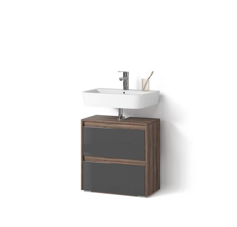 Livinity® Waschbeckenunterschrank Savuto, Anthrazit Hochglanz/Braun, 60.2 x 62.1 cm von Livinity®
