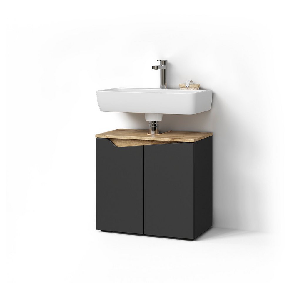 Livinity® Waschbeckenunterschrank Timavo, Anthrazit/Anthrazit, 60 x 57.5 cm mit 2 Türen von Livinity®