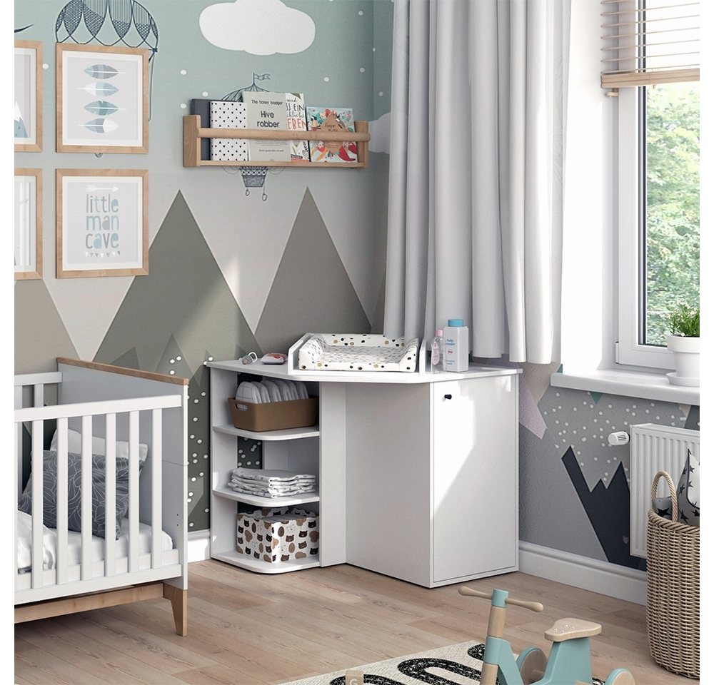Vicco Wickelkommode Kristian, Weiß, 85 x 86.2 cm mit Tür und offenen Fächern von Vicco