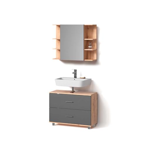 Livinity Badmöbel-Set Eisak, Anthrazit/Goldkraft Eiche, 2 Teile, Unterschrank 80 cm von Livinity