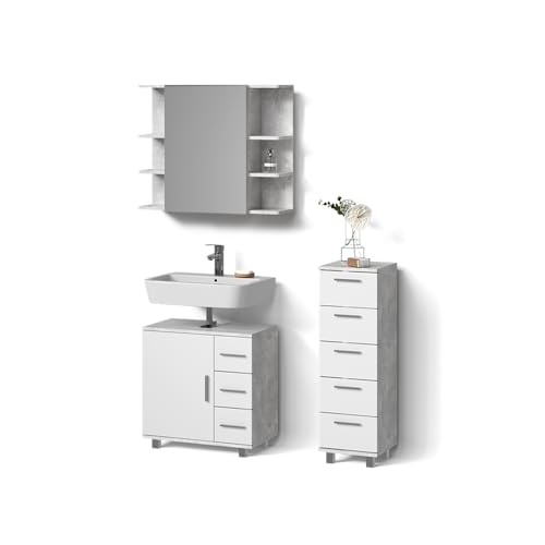 Livinity Badmöbel-Set Eisak, Beton, 3 Teile, mit Midischrank von Livinity