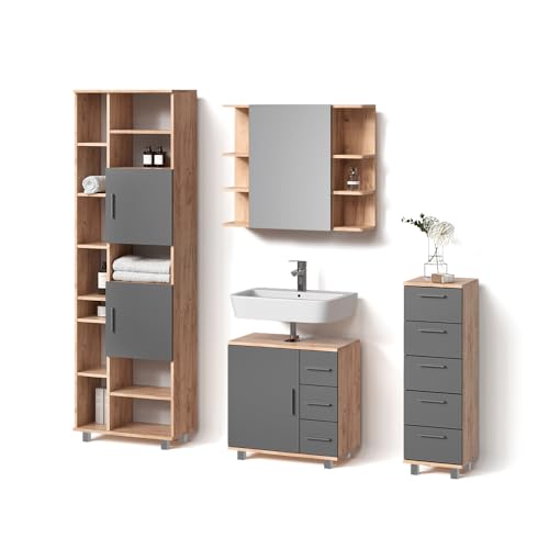 Livinity Badmöbel-Set Eisak, Eiche, 4 Teile von Livinity