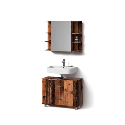Livinity Badmöbel-Set Eisak, Eiche rustikal, 2 Teile, Unterschrank 80 cm von Livinity