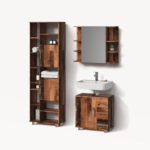 Livinity Badmöbel-Set Eisak, Eiche rustikal, 3 Teile, mit Unterschrank 60 cm von Livinity