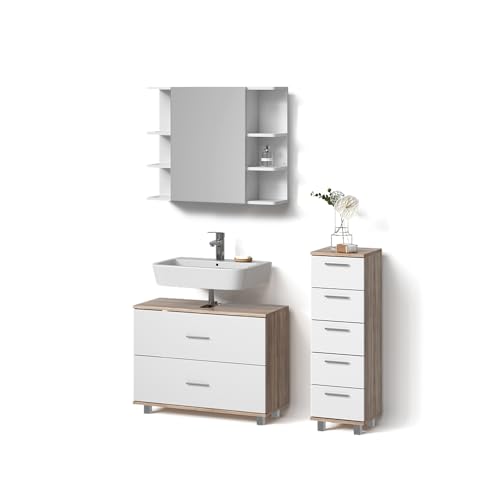Livinity Badmöbel-Set Eisak, Weiß/Sonoma, 3 Teile, mit Unterschrank 80 cm von Livinity