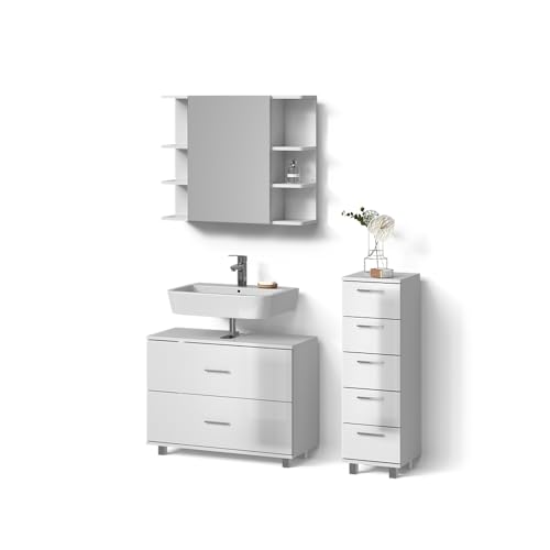 Livinity Badmöbel-Set Eisak, Weiß Hochglanz, 3 Teile, mit Unterschrank 80 cm von Livinity