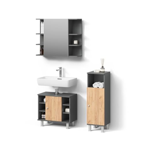 Livinity Badmöbel-Set Fucino, Anthrazit/Goldkraft Eiche, 3 Teile mit Midischrank Livinity Badmöbel-Set Fucino, Anthrazit/Goldkraft Eiche, 3 Teile mit Midischrank von Livinity