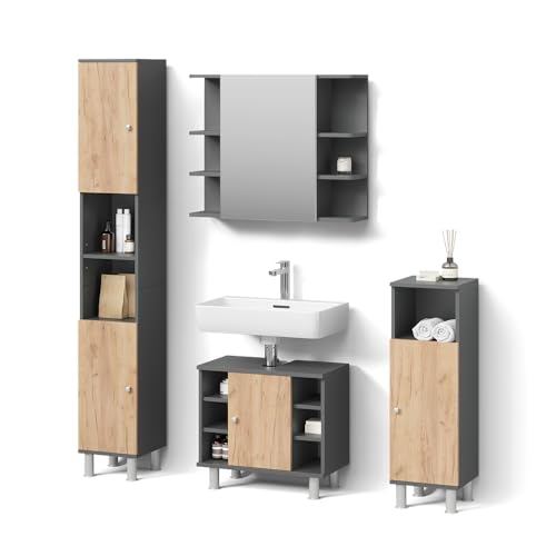 Livinity Badmöbel-Set Fucino, Anthrazit/Goldkraft Eiche, 4 Teile Livinity Badmöbel-Set Fucino, Anthrazit/Goldkraft Eiche, 4 Teile von Livinity