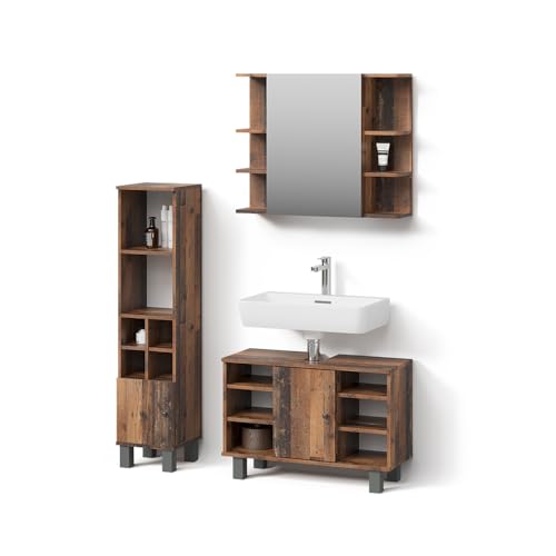 Livinity Badmöbel-Set Fucino, Eiche rustikal, 3 Teile, mit Midischrank Tür klein von Livinity