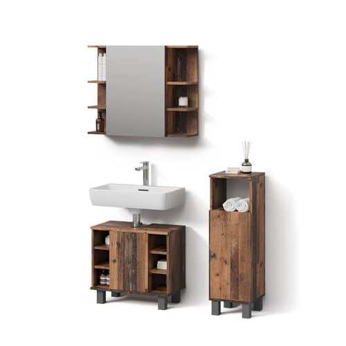 Livinity Badmöbel-Set Fucino, Eiche rustikal, 3 Teile, mit Midischrank von Livinity
