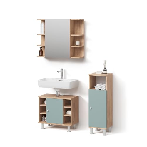 Livinity Badmöbel-Set Fucino, Grün, 3 Teile, mit Midischrank von Livinity