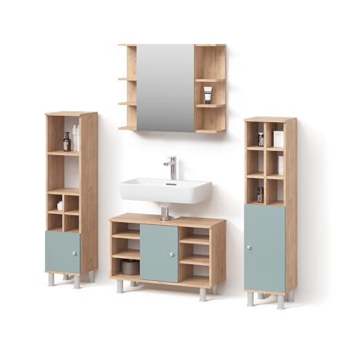 Livinity Badmöbel-Set Fucino, Grün, 4 Teile, mit Midischränke von Livinity
