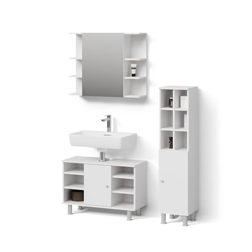Livinity Badmöbel-Set Fucino, Weiß, 3 Teile, mit Midischrank Tür groß von Livinity