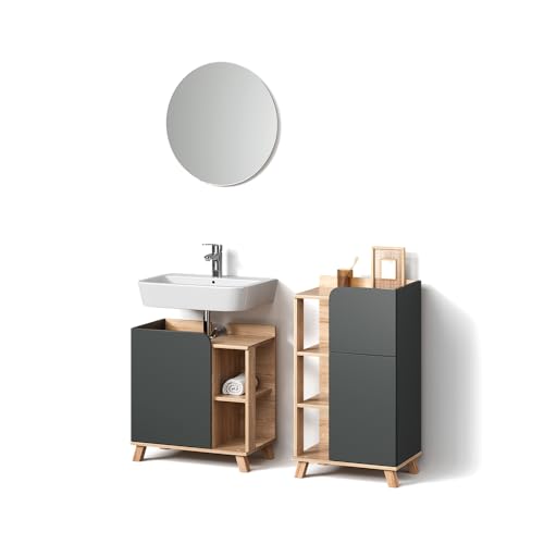 Livinity Badmöbel-Set Marano, Anthrazit, 3 Teile, mit Midischrank von Livinity