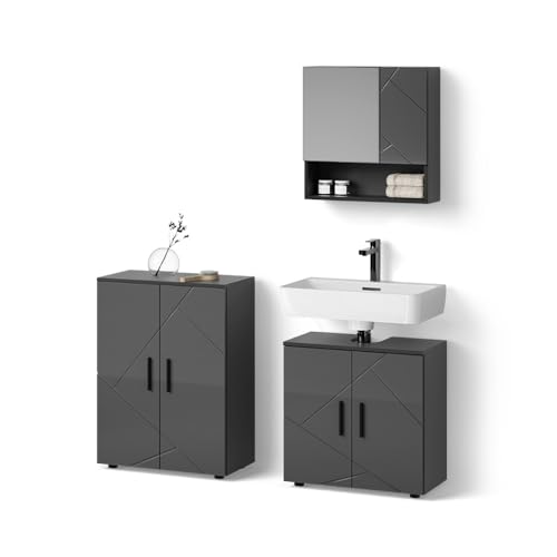 Livinity Badmöbel-Set Ronco, Anthrazit Hochglanz, 3 Teile, mit Unterschrank 60 cm Livinity Badmöbel-Set Ronco, Anthrazit Hochglanz, 3 Teile, mit Unterschrank 60 cm von Livinity