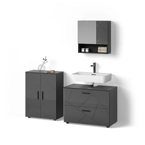 Livinity Badmöbel-Set Ronco, Anthrazit Hochglanz, 3 Teile, mit Unterschrank 80 cm von Livinity