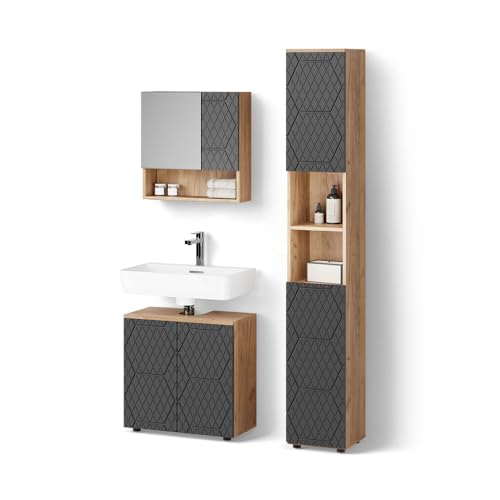 Livinity Badmöbel-Set Ronco, Anthrazit gestreift, 3 Teile, mit Hochschrank Livinity Badmöbel-Set Ronco, Anthrazit gestreift, 3 Teile, mit Hochschrank von Livinity