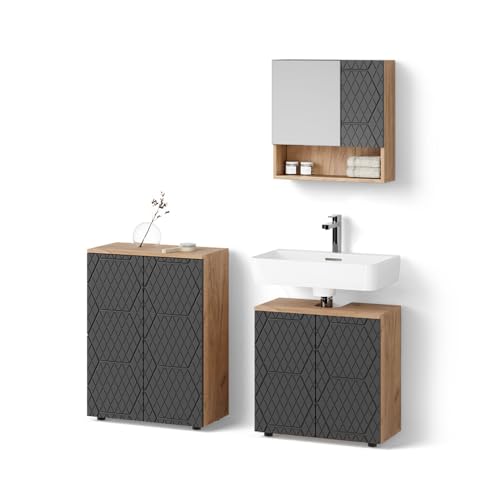 Livinity Badmöbel-Set Ronco, Anthrazit gestreift, 3 Teile, mit Unterschrank 60 cm Livinity Badmöbel-Set Ronco, Anthrazit gestreift, 3 Teile, mit Unterschrank 60 cm von Livinity