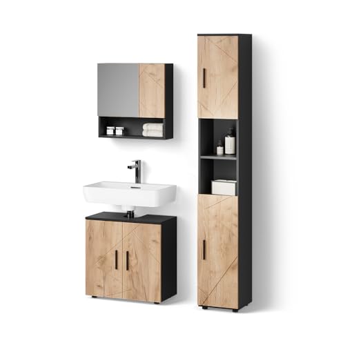 Livinity Badmöbel-Set Ronco, Goldkraft Eiche/Anthrazit, 3 Teile, mit Hochschrank von Livinity