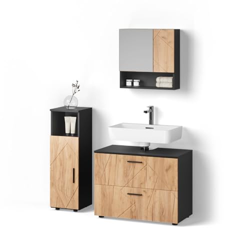 Livinity Badmöbel-Set Ronco, Goldkraft Eiche/Anthrazit, 3 Teile, mit Midischrank von Livinity