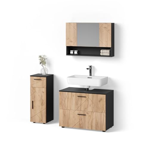 Livinity Badmöbel-Set Ronco, Goldkraft Eiche/Anthrazit, 3 Teile, mit Schubladenschrank und Midischrank von Livinity