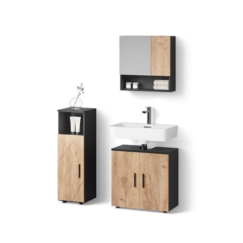 Livinity Badmöbel-Set Ronco, Goldkraft Eiche/Anthrazit, 3 Teile von Livinity