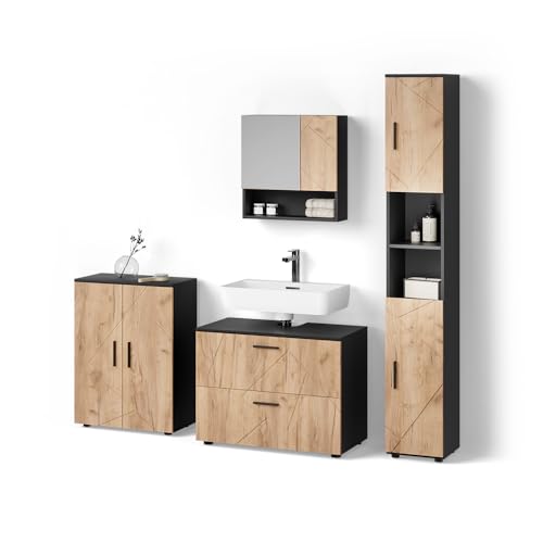 Livinity Badmöbel-Set Ronco, Goldkraft Eiche/Anthrazit, 4 Teile, mit Schubladenschrank und Midischrank von Livinity