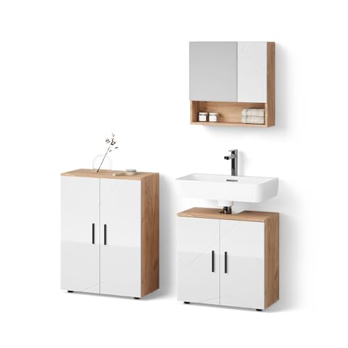 Livinity Badmöbel-Set Ronco, Weiß Hochglanz/Goldkraft Eiche, 3 Teile, mit Unterschrank 60 cm Livinity Badmöbel-Set Ronco, Weiß Hochglanz/Goldkraft Eiche, 3 Teile, mit Unterschrank 60 cm von Livinity