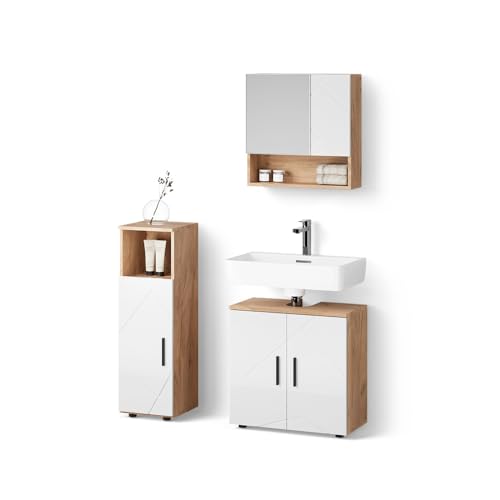 Livinity Badmöbel-Set Ronco, Weiß Hochglanz/Goldkraft Eiche, 3 Teile Livinity Badmöbel-Set Ronco, Weiß Hochglanz/Goldkraft Eiche, 3 Teile von Livinity