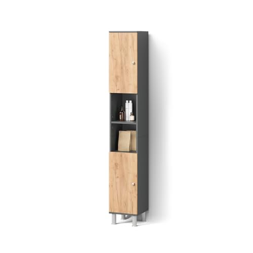 Livinity Badschrank Fucino, Anthrazit/Goldkraft Eiche, 30 x 190 cm von Livinity