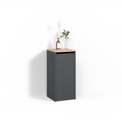 Livinity Badschrank Paolina, Anthrazit/Goldkraft Eiche, 40.2 x 88.2 cm mit Wäschkorb von Livinity
