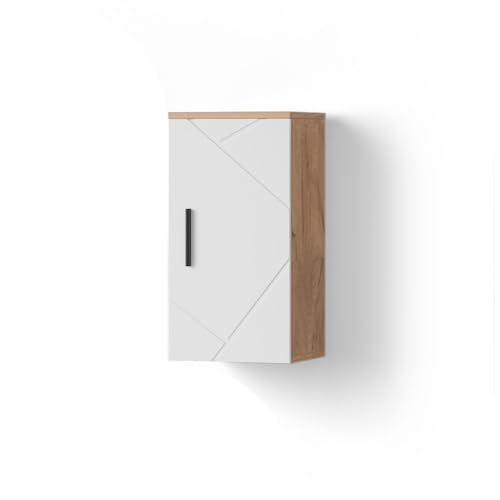Livinity Badschrank Ronco, Weiß Hochglanz/Goldkraft Eiche, 30 x 59 cm mit Regal von Livinity