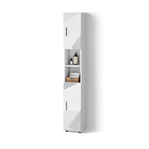 Livinity Badschrank Ronco, Weiß Hochglanz mit Einsätzen, 30 x 192 cm von Livinity